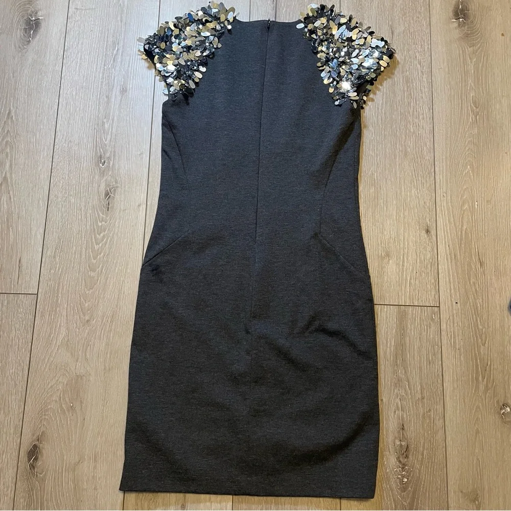 Michael Kors Gray Sheath Dress Sequin Shoulders Bodycon Party Mini Cocktail 2 - Picture 4 of 7